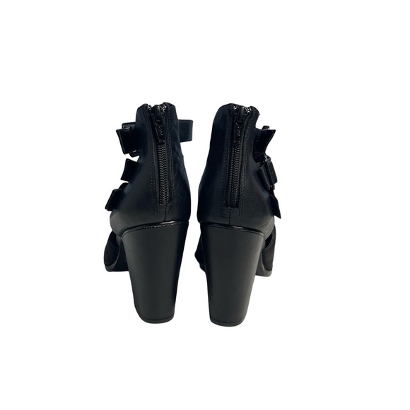 Gianni Bini black leather triple buckle strap block back zip open toe heels 9M - Picture 3 of 13